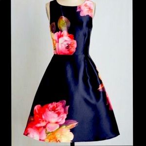 ModCloth by moon, deep navy floral cocktail dress.